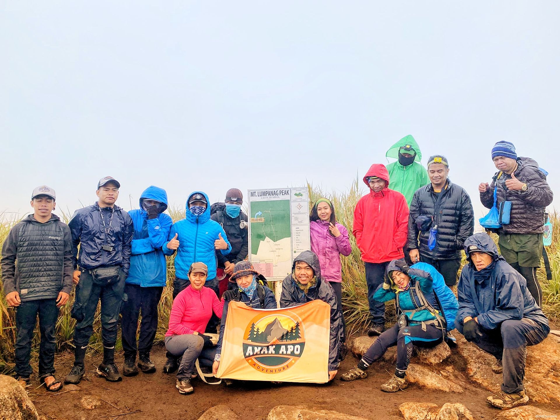 A group of hikers posing together at the base of Mt. Lumpanag (Wiji) 